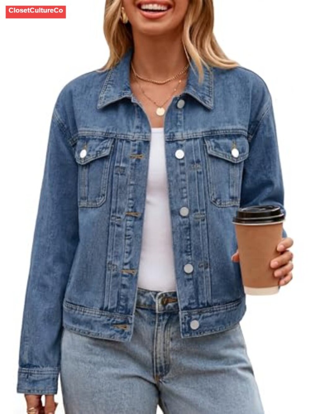 Glamaker Women's Denim Jacket Button Down Long Sleeve Cotton Blend Trucker